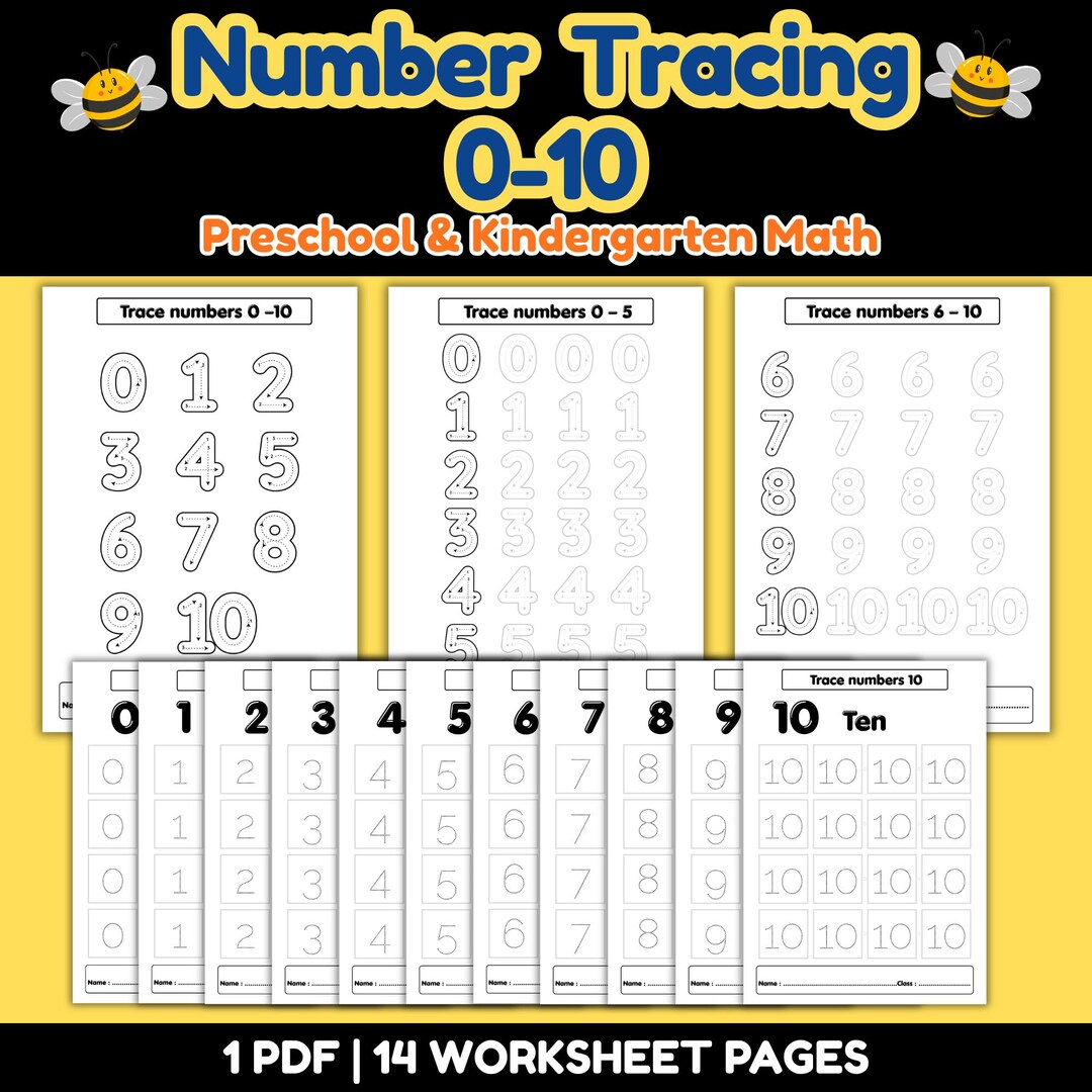 Number Tracing 0-10 Worksheets | Preschool & Kindergarten Math PDF - Etsy