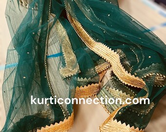 Net dupatta with heavy golden lace