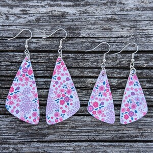 Spring Floral Earrings, Faux Leather Earrings, Floral Earrings