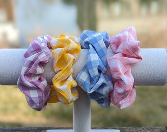 Gingham Scrunchies, Scrunchies, Plaid Scrunchies