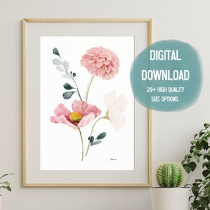 時代を超えた美しい水彩画の花のプリント - 美しい瞬間を集めよう | 素晴らしいデジタルダウンロードアートは、家の装飾やギフトに最適です