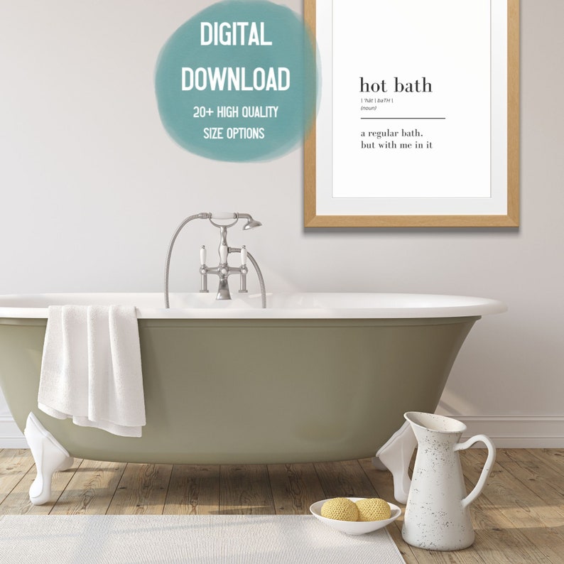 Hot Bath Definition Printable Wall Art Fun, Minimalist Bathroom Digital