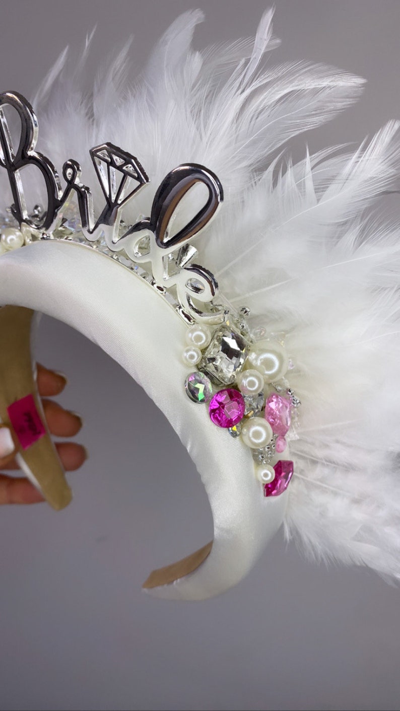 Bride to Be Gemstone Feathered Headband Bride Hair Crown Hen Etsy UK