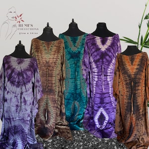 Silk Tie and Dye Kaftan Dress | African Silk Adire Boubou | Summer Plus Size Maxi Dress - Beach Cover-up Loungewear | One Size fits All