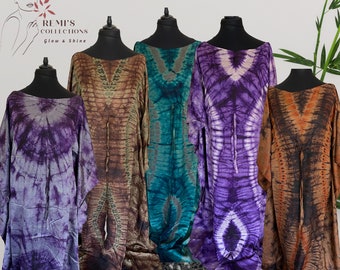 Silk Tie Dye Kaftan Dress: African Adire Boubou, Plus Size Loungewear