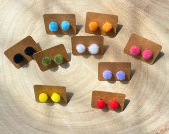 Colorful Mini Pom-Pom Gold Stud Earrings: Fun Faux Fur Jewelry