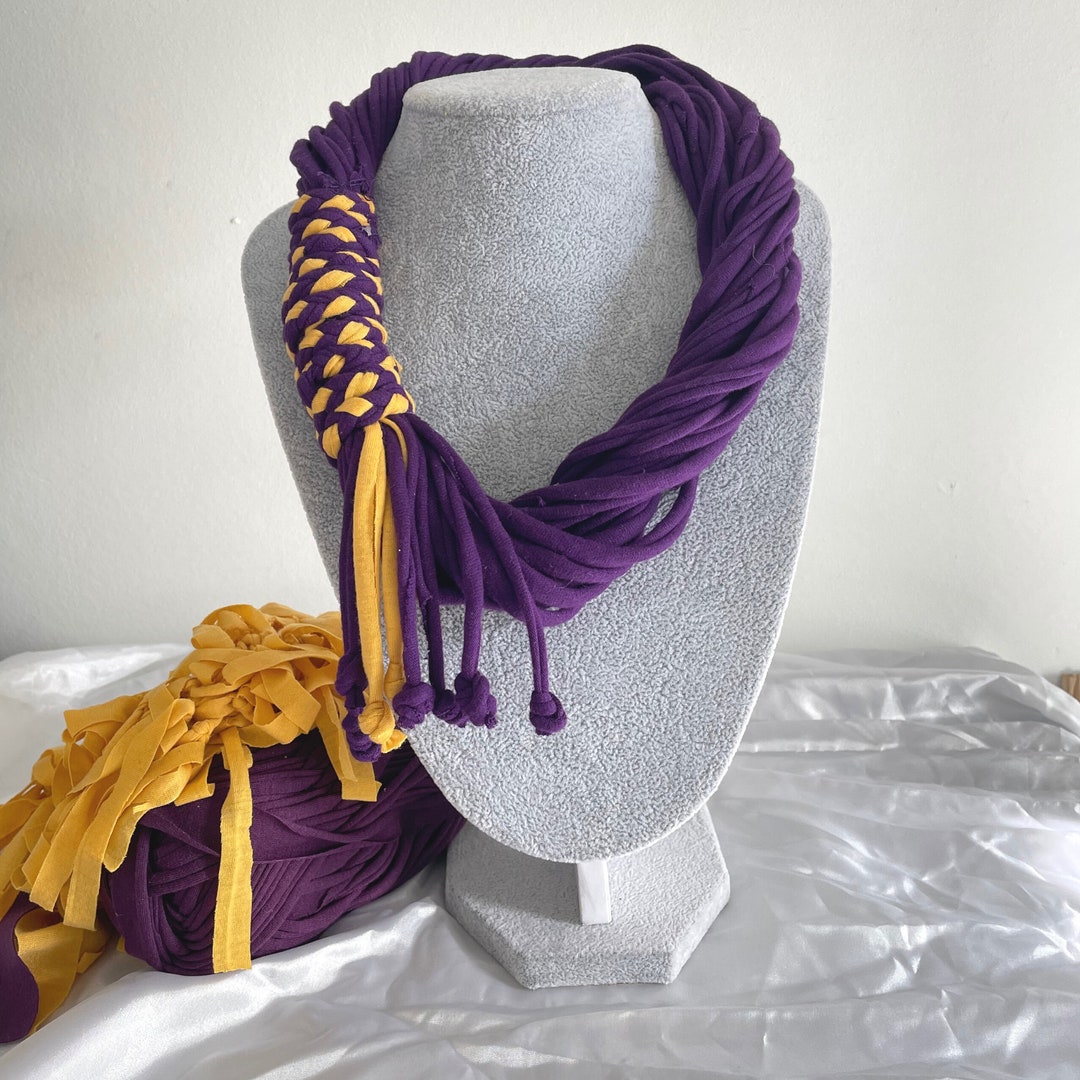 Purple and Yellow Tshirt Yarn Necklace Handmade Textile Etsy