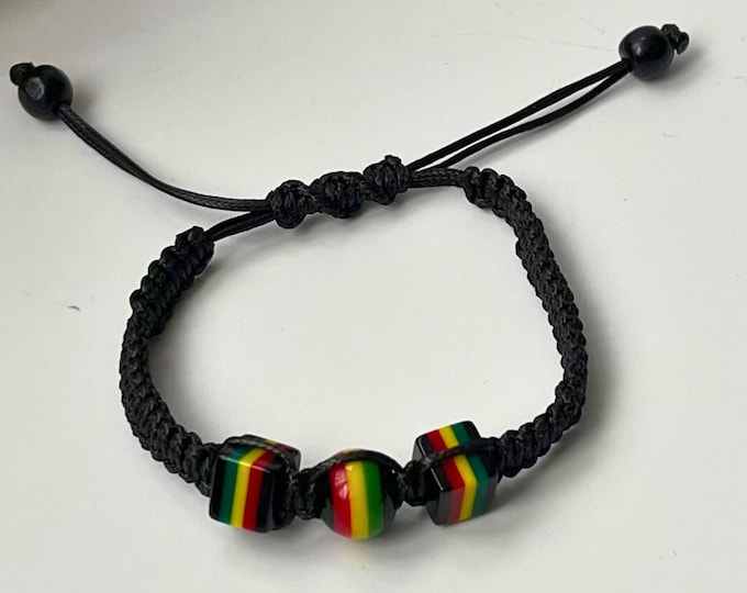 Adjustable Braided Cord with Reggae Rasta Beads Bracelet - Unisex | Gift for Him | Gift for Her