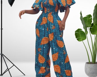 Stylish Cotton Ankara African Fabric Jumpsuit with Side Pockets | Sizes UK 14 and 16