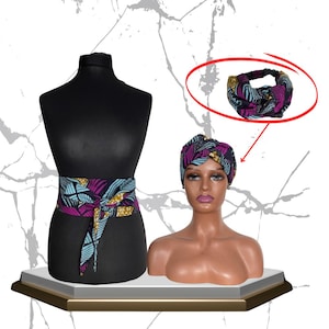 Handmade Ankara African Print Fabric Obi Belt and Twist Headband - Ankara Hair Bandie