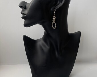 Antique Silver-Plated Knotted Rope Earrings: Vintage Nautical Dangles