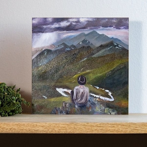 Titel olieverfschilderij "Op weg in de bergen", Dagelijks schilderen, handgemaakt, olieverf op MDF-plaat 20 x 20 cm