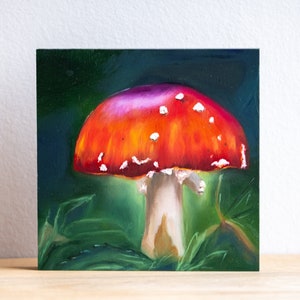 Olieverfschilderij "Toadstool", Daily Painting, handgemaakt, olieverfschilderij op MDF-plaat 15 x 15 cm