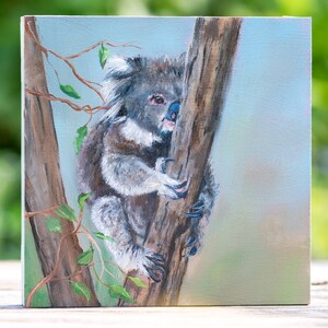 Olieverfschilderij "Koekoek" - Koala, dagelijks schilderen, handgemaakt, olieverf op MDF-plaat 15 x 15 cm