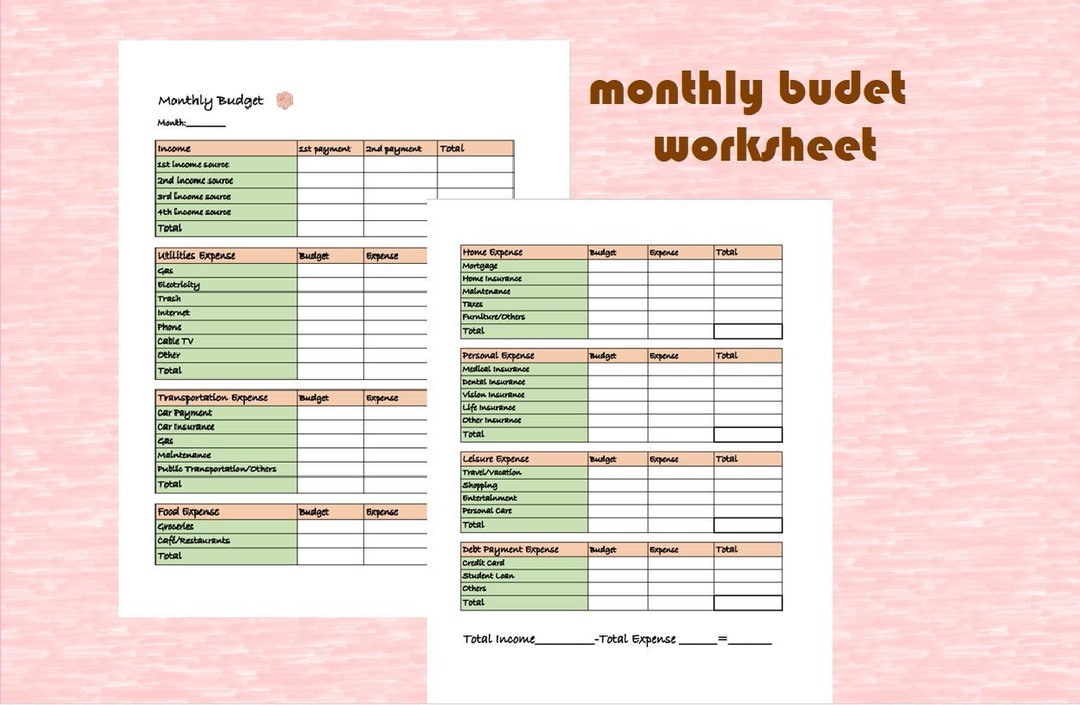 Printable Monthly Budget Sheet Template Planner in PDF Manage Your ...