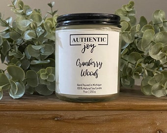 Cranberry Woods Soy Wax Candle | Cute Gift | Fall Candle | Natural Soy | Scented Candle | Essential Oils | Handmade | Jar Candle | 9 oz