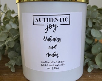 Oakmoss and Amber Soy Candle | Aromatherapy Candle | Gift for Her | Natural Soy Wax | Vegan Candle | Jar Candle | Hand-Poured | Handmade