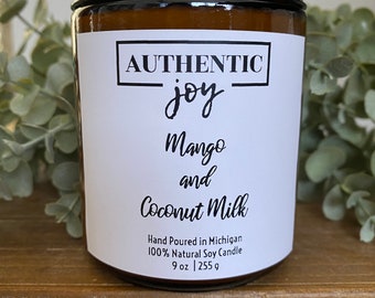 Mango and Coconut Soy Candle | Aromatherapy Candle | Gift for Her | Natural Soy Wax | Vegan Candle | Jar Candle | Handmade | 9 oz