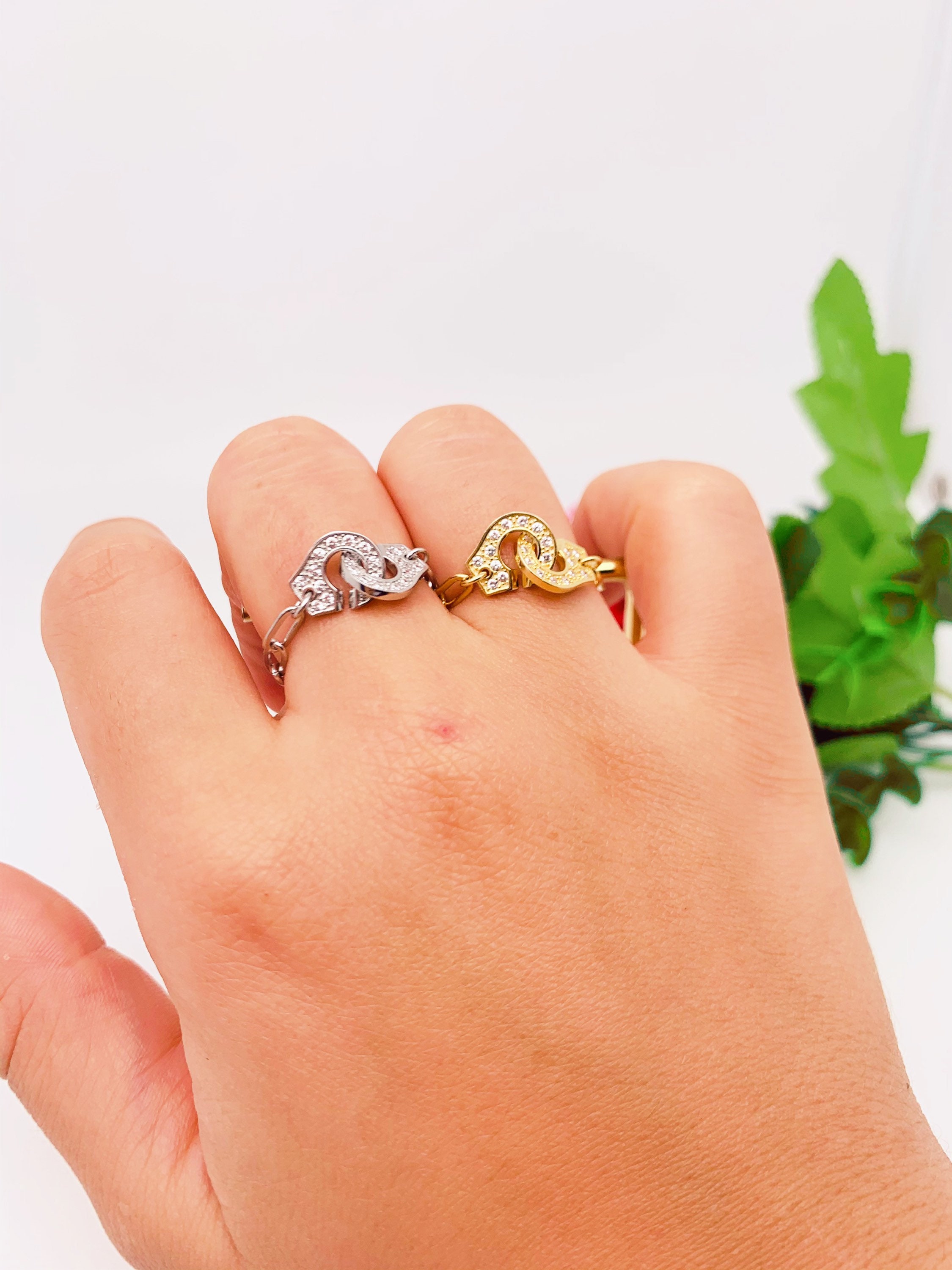 Handcuff Ring in Sterling Silver and Trendy Zirconiums Etsy UK