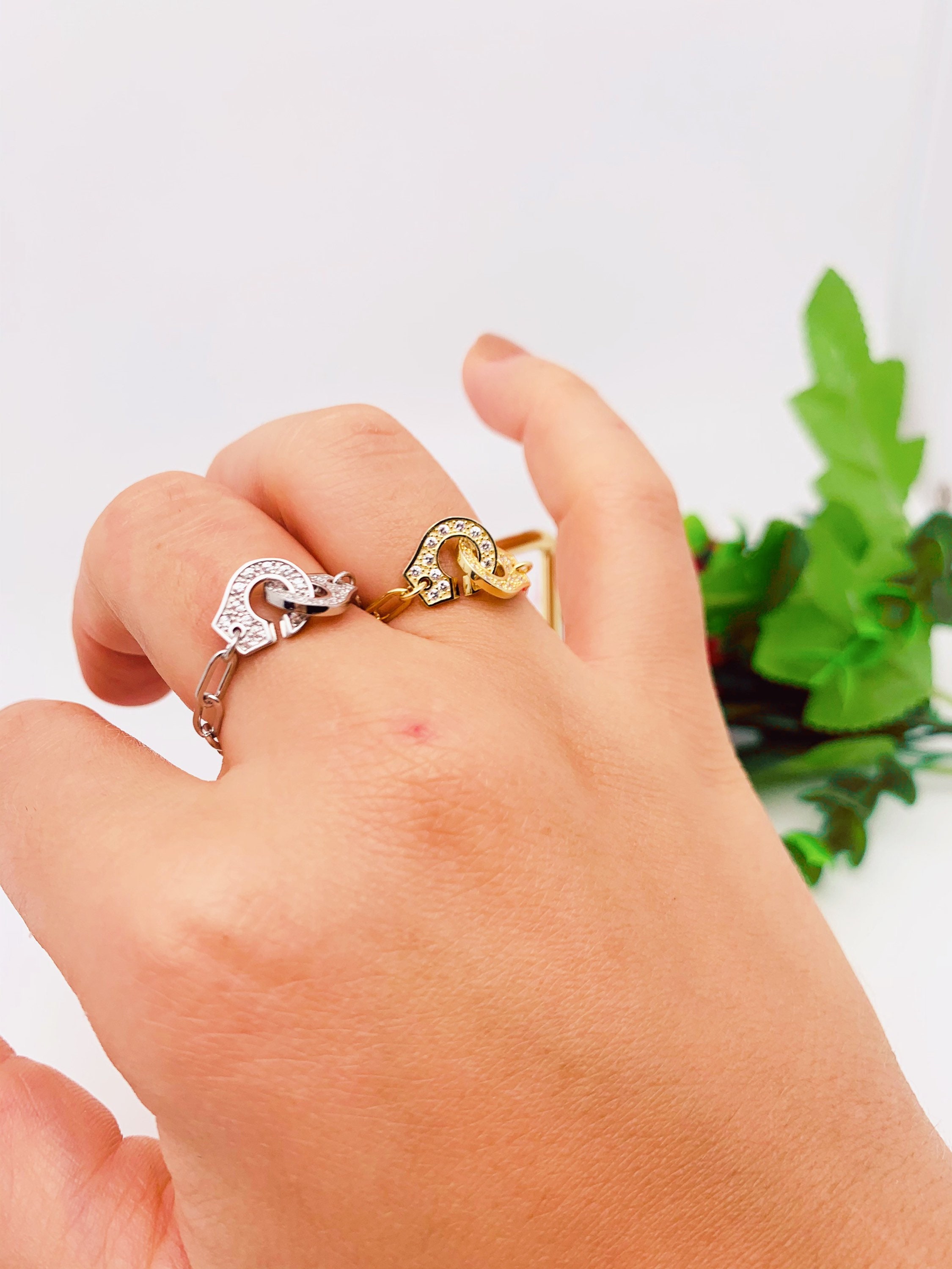 Handcuff Ring in Sterling Silver and Trendy Zirconiums Etsy UK
