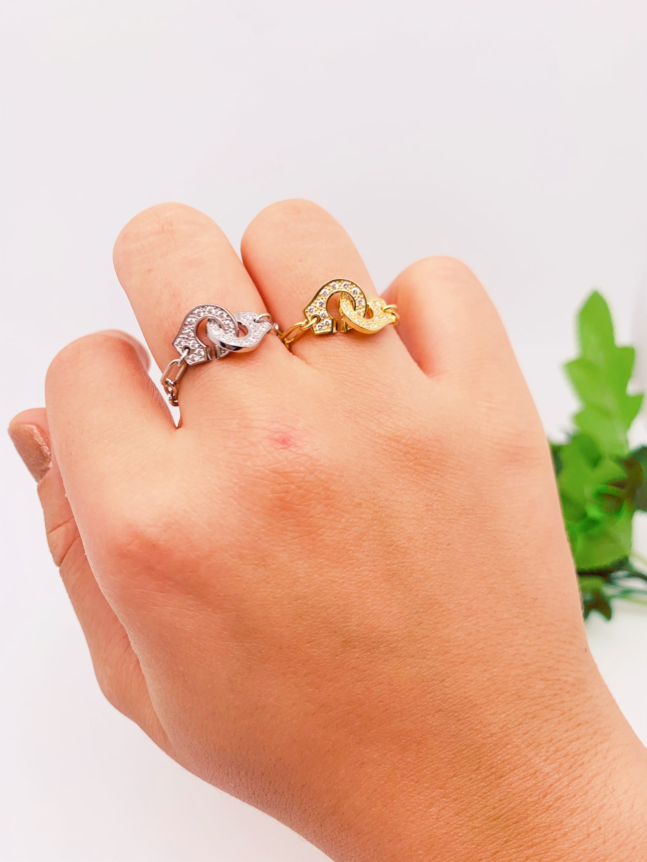 Handcuff Ring in Sterling Silver and Trendy Zirconiums Etsy UK