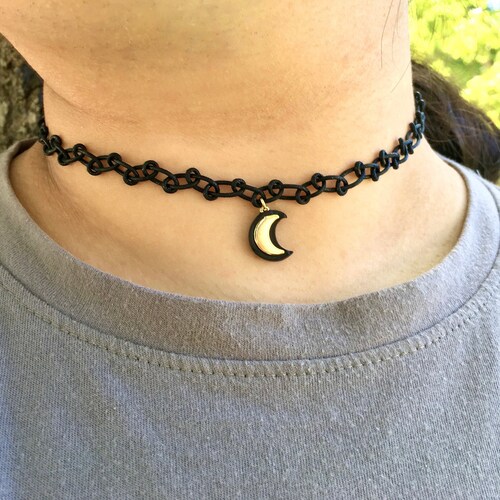Crescent Moon Choker Necklace Black Moon Choker Moon Charm - Etsy