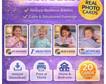 Bedtime Visual Schedule Cards | Real Photo Routine Cards (Digital Download)