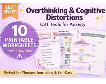 Cuaderno de ejercicios para superar el exceso de pensamiento (PDF) / Hojas de trabajo de TCC para la ansiedad y las distorsiones cognitivas (Descarga digital)