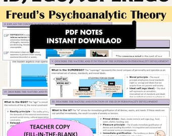 Id, Ego, Superego Guided Notes, Freud's Psychoanalytic Theory, Intro to Psychology