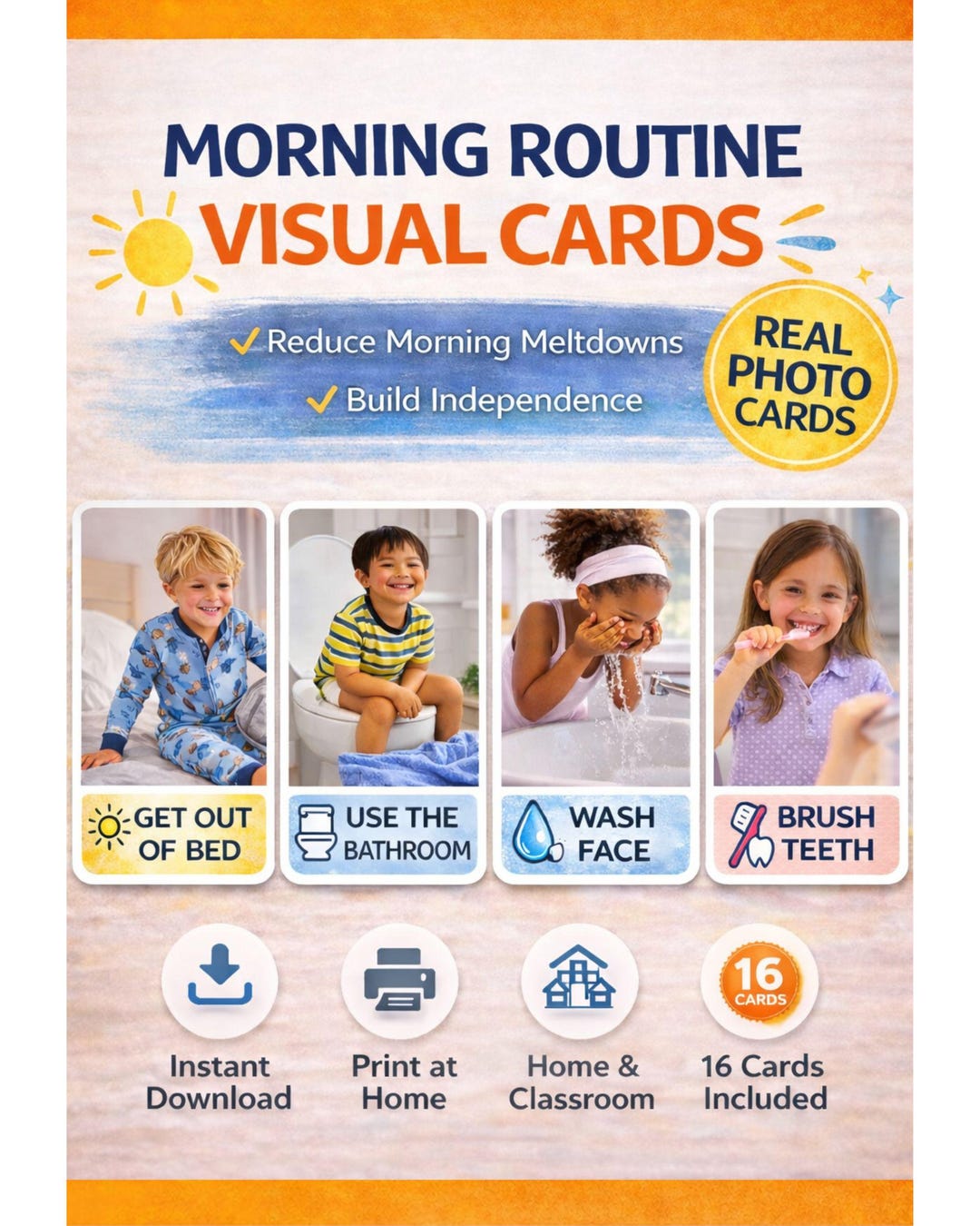 Morning Routine Visual Cards | Real Photo Schedule for Kids (digital ...