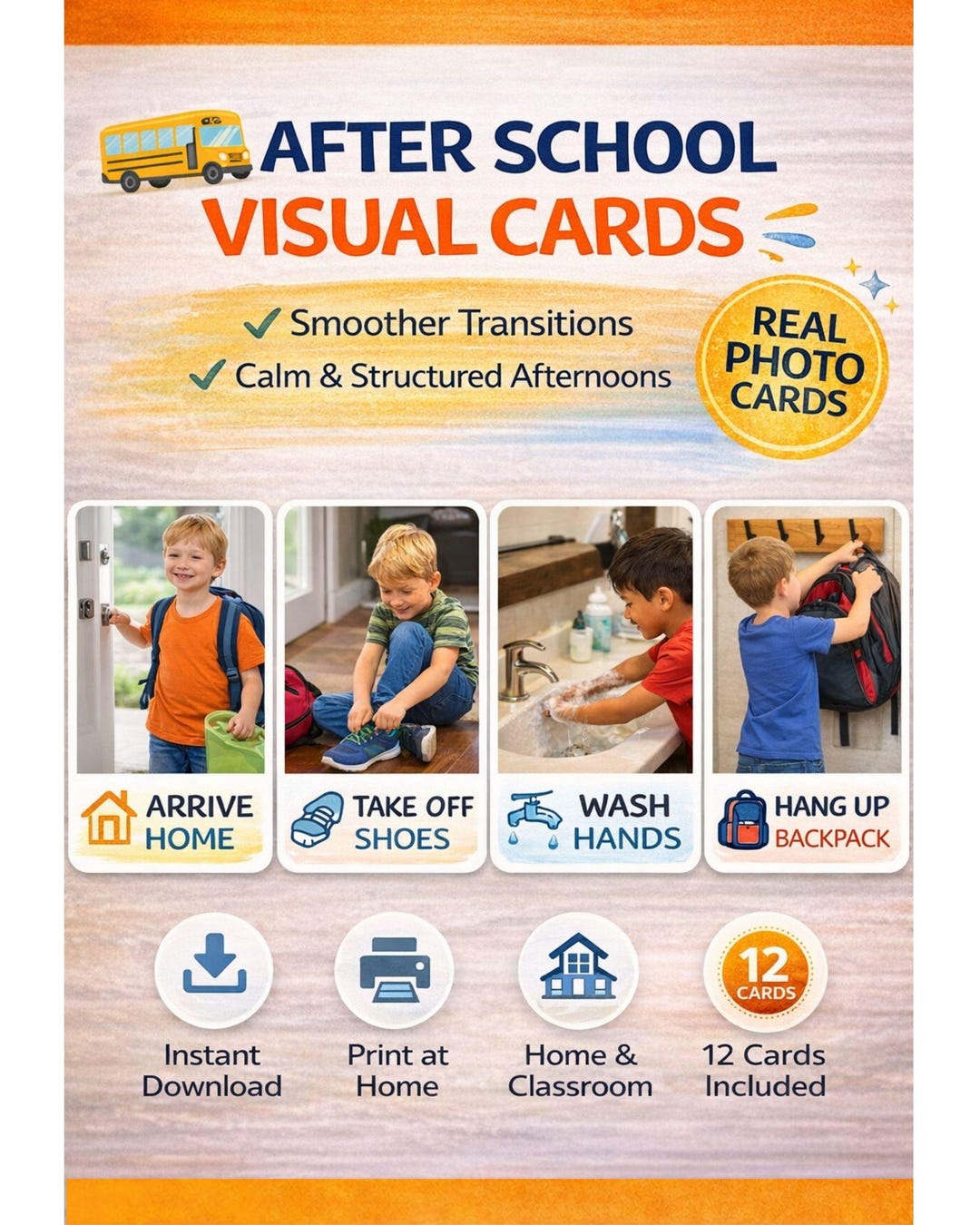 After School Visual Schedule Cards, Real Photo Routine Chart (digital ...