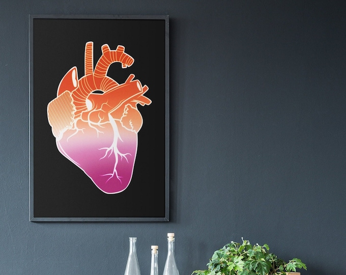 Lesbian Pride Gift, Pride Flag Heart, Digital Download, Pride Print