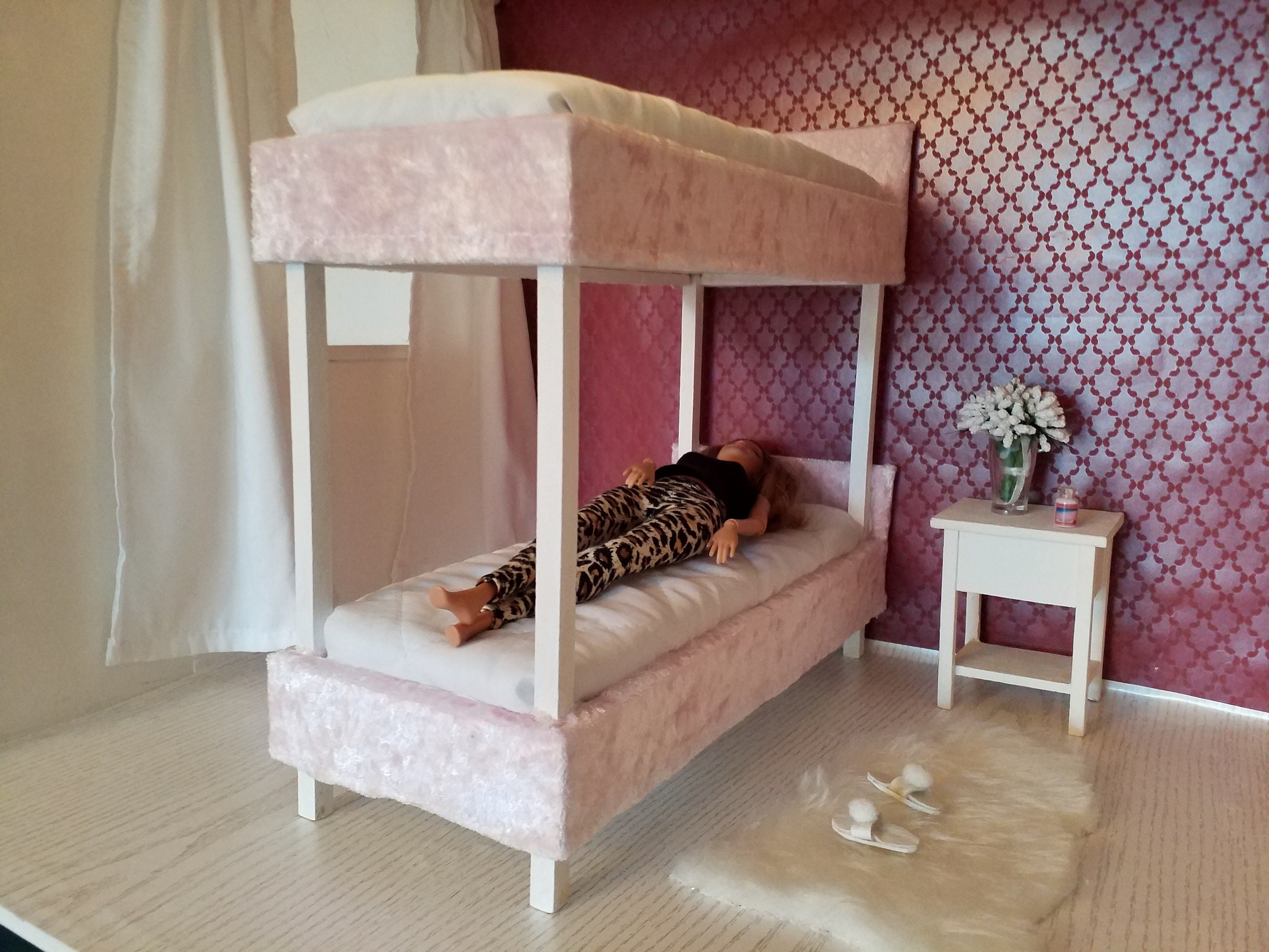 1/6 scale barbie doll size wooden velvet bunk bed for barbie Etsy