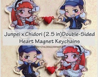 Junpei x Chidori (Double-Sided) heart magnet keychains