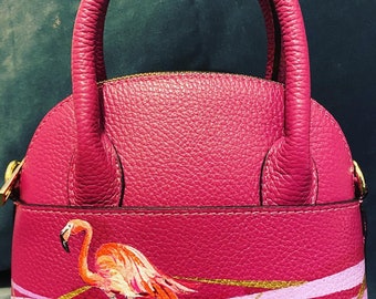 Handgeschilderde tas met flamingo's