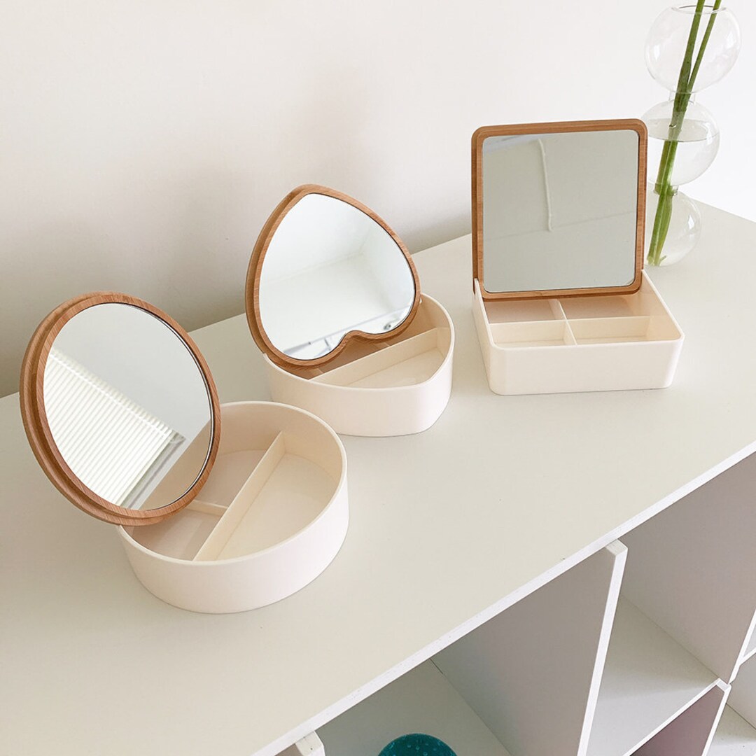 Wood Mirror Jewelry Vanity Storage Box - Etsy
