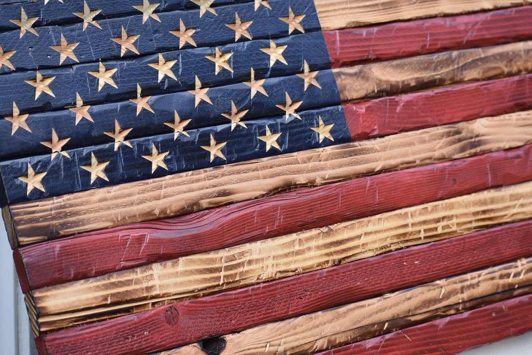 Rustic, Distressed Wood American Flag in Classic Red, White, and Blue ...
