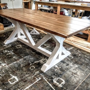Rustic Farmhouse Dining Table, Trestle Table, Dine Table Set, Farmhouse ...