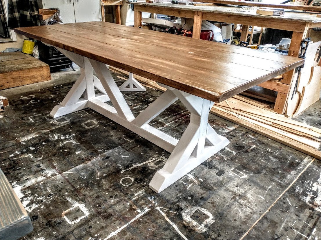 Rustic Farmhouse Dining Table, Trestle Table, Dine Table Set, Farmhouse ...