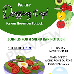Staff Potluck Salad Bar Invite & Sign Up / Work Pot Luck / Salad Bar Invite / Staff Lunch