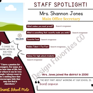 Staff Spotlight Graphic template. Perfect for back-to-school, get-to-know staff, get-to-know teacher, social media posts