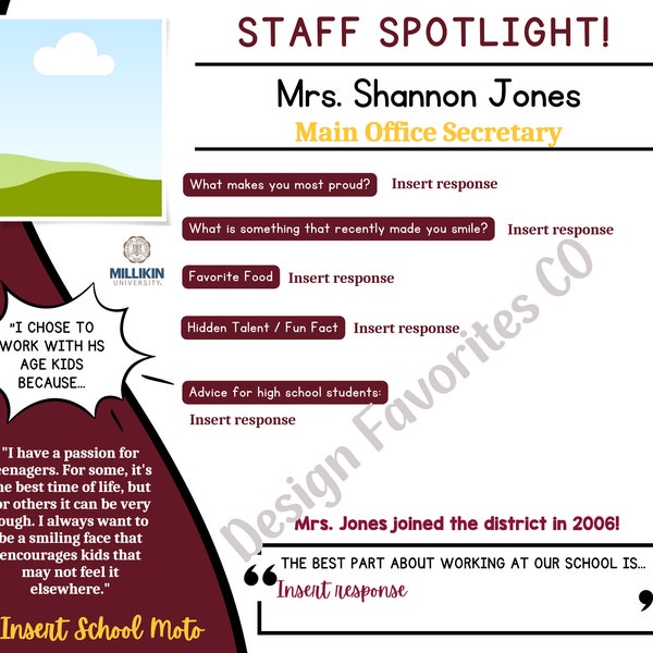 Staff Spotlight Graphic template. Perfect for back-to-school, get-to-know staff, get-to-know teacher, social media posts