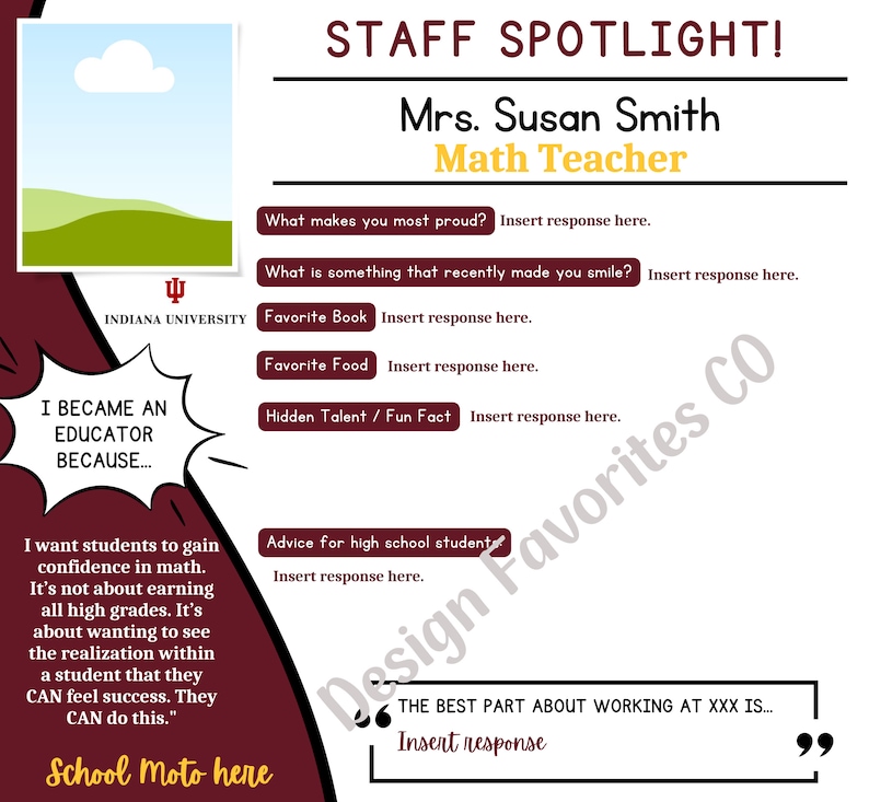Staff Spotlight Graphic Template. Perfect for Backtoschool, Getto