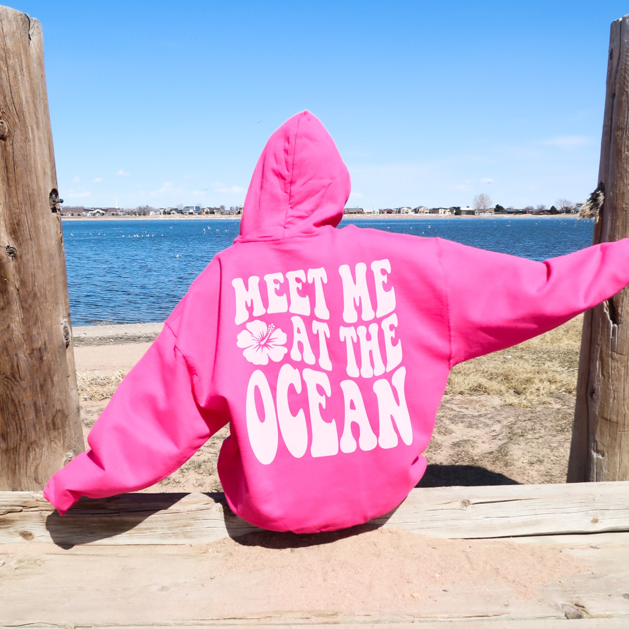 Pink Palm Puff Hoodie Pink Puff Hoodie 'Meet Me At The Ocean