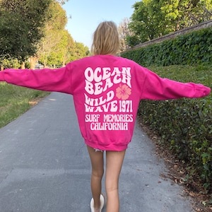 Retro Beachy Sweatshirt VSCO Hoodie Oversized Preppy Crewneck Coconut Girl Words On Back Preppy Clothes Teens Summer Crewneck Hibiscus