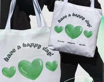 Happy Day Green Heart Tote | Cybercore Y2K Tote Bag, Trendy Bag, Acubicore | 3D Collection Dream Chapter Studio