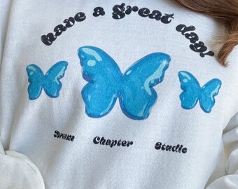 Have a Great Day! Blue Butterfly Crewneck | Y2K clothing women, Y2K aesthetic sweater, trendy sweatshirt, vsco sweatshirt, Positive Clothing