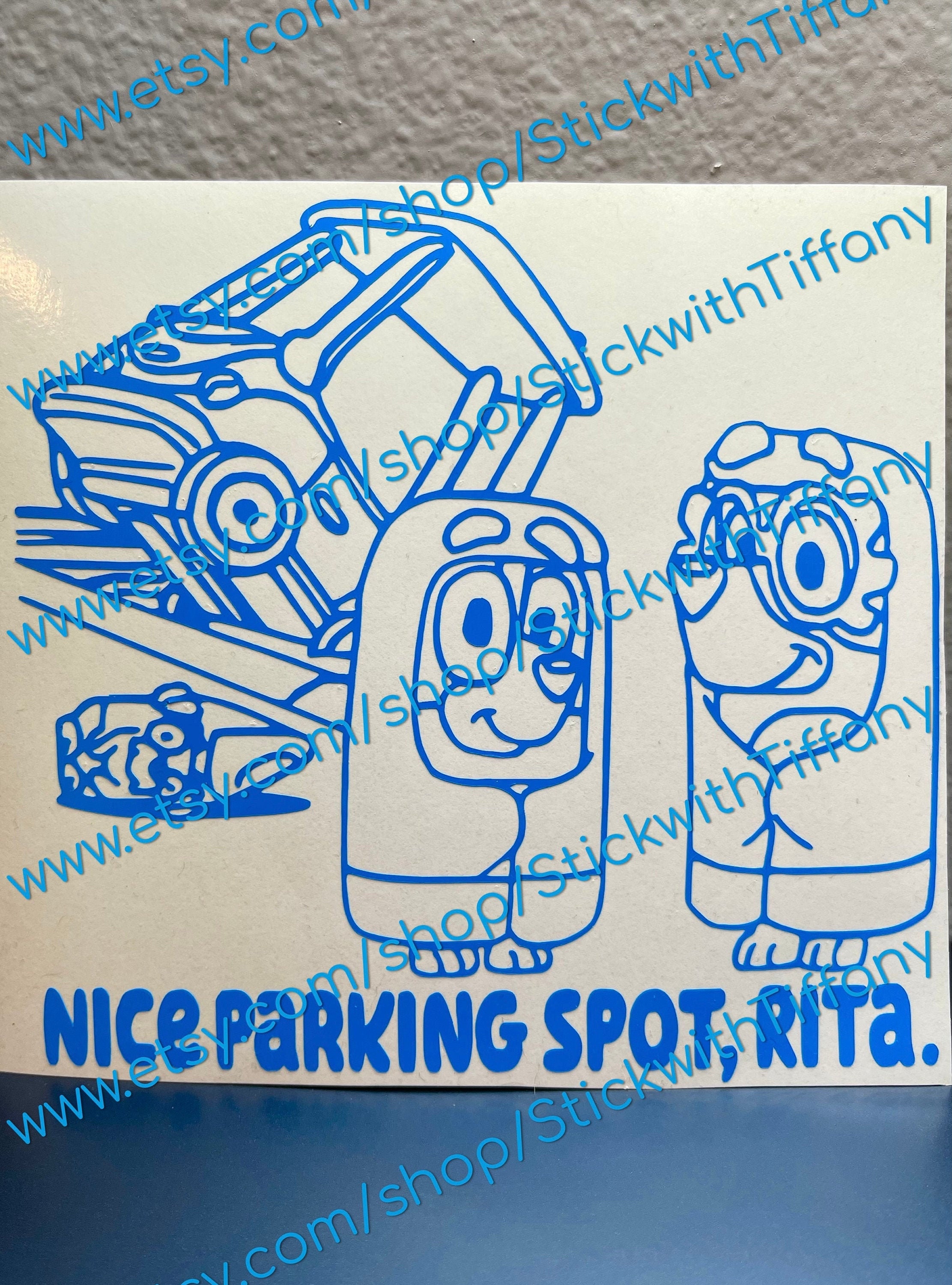 Bluey Nice Parking Spot Rita vinyl decal sticker