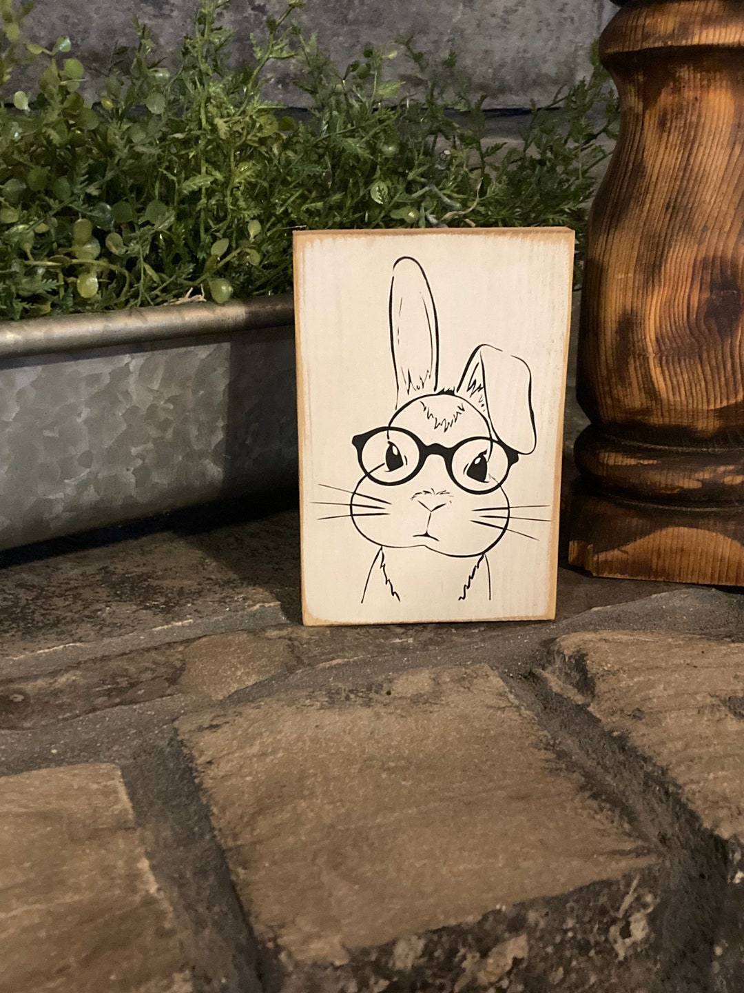 Easter Bunny With Glasses -easter Sign - Various Sizes -wooden Sign ...