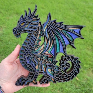 Dragon, Dragon layered art, wooden layered wall hanging, dragon art, dragon decoration, dnd decor